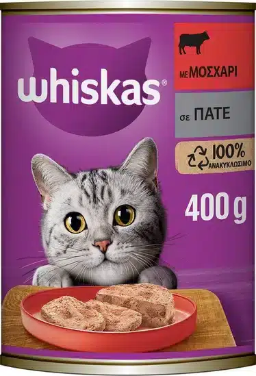 Whiskas Κονσέρβα Υγρή Τροφή για Ενήλικες Γάτες σε Κονσέρβα με Μοσχάρι 400gr