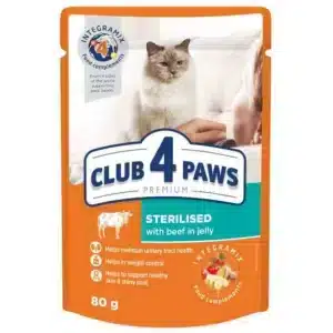 Club 4 Paws Υγρή Τροφή για Γάτες σε Φακελάκι με Βοδινό 80gr