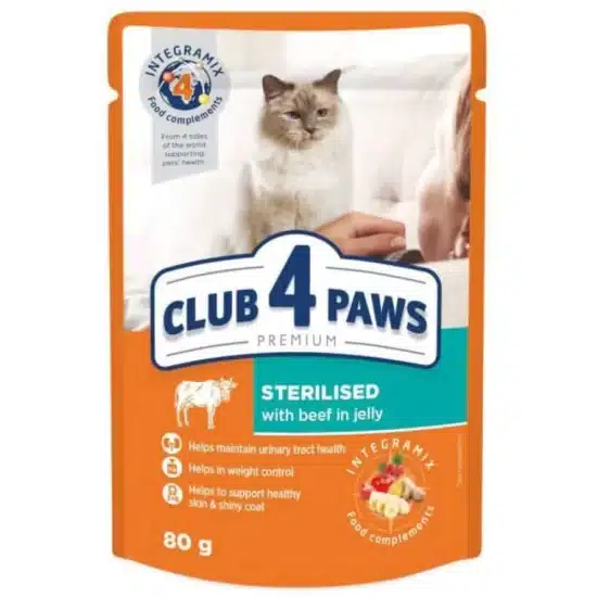 Club 4 Paws Υγρή Τροφή για Γάτες σε Φακελάκι με Βοδινό 80gr